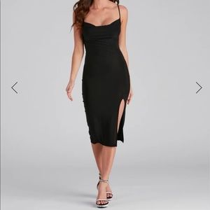 Black Cowl Neck MIDI Dress